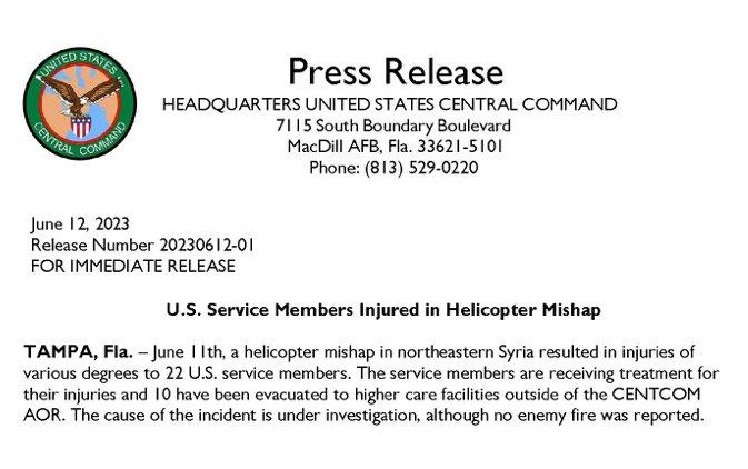 Helicopter “mishap” in Syria injures 22 U.S. service members