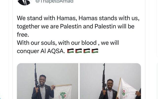 Ex-mayor of Johannesburg posts photos holding rifle, praising Hamas