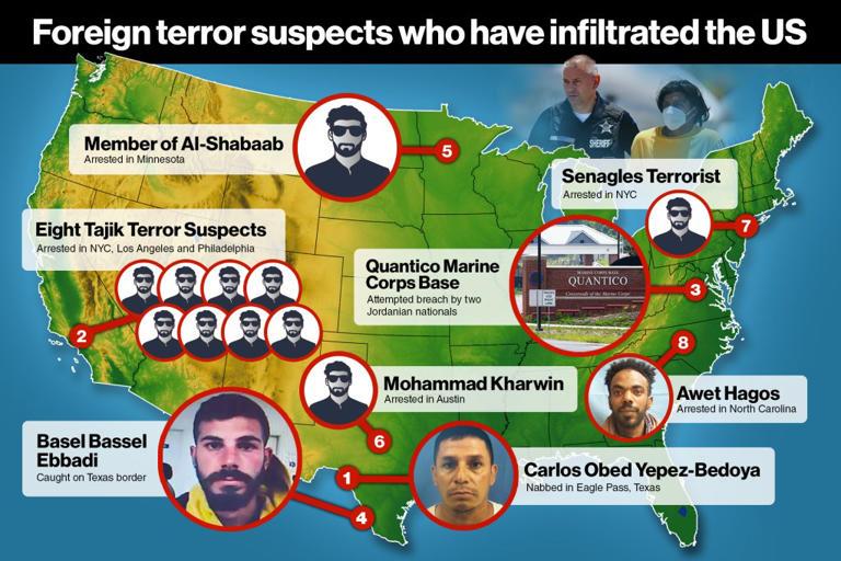 Map shows 16 suspected terrorists arrested across the US after being allowed in by fed bungles: ‘Alarm bells are ringing’